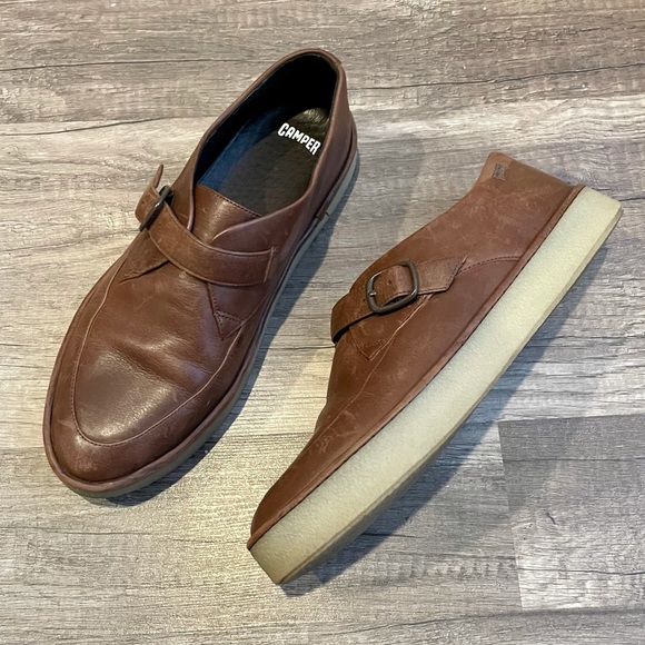 Camper Shoes - Camper Ambar Leather Brown Oilylusion Strap Shoes